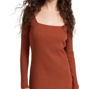 NWT Vince Rib Knit Mini Dress Square Neck in Rust Amber